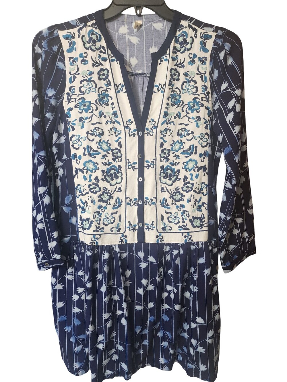 ANTHROPOLOGIE TINY Semele Shirtdress Blue S EUC Embroidered Boho Peasant Dress